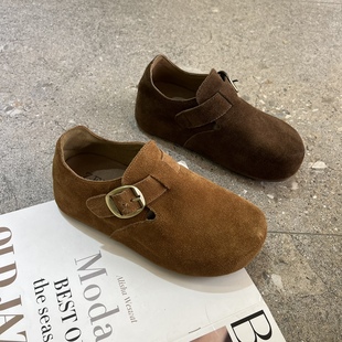 ZFNH追风女孩 女2025秋冬真皮复古一脚蹬 4CM隐形内增高厚底勃肯鞋