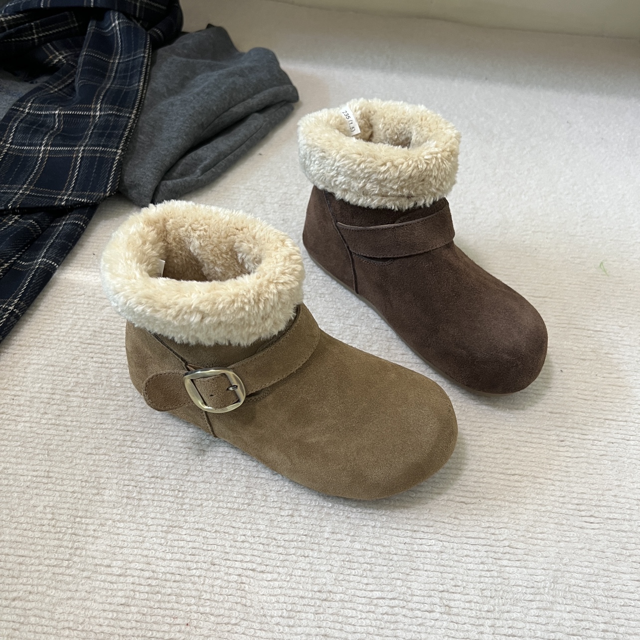 牛皮版复古内增高保暖靴