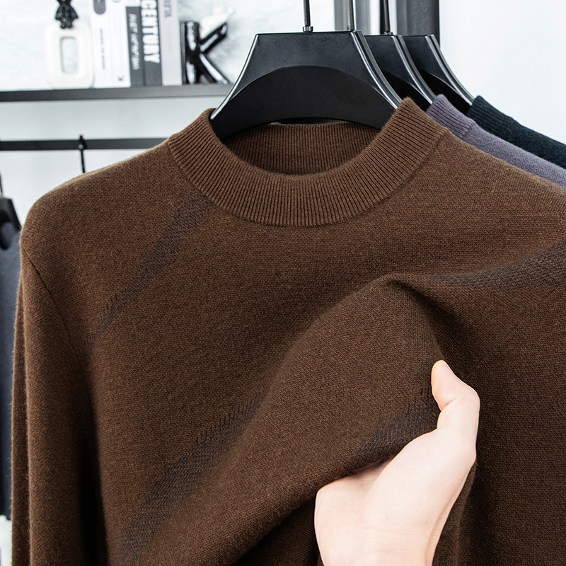 秋冬季新款男士圆领纯羊毛针织衫