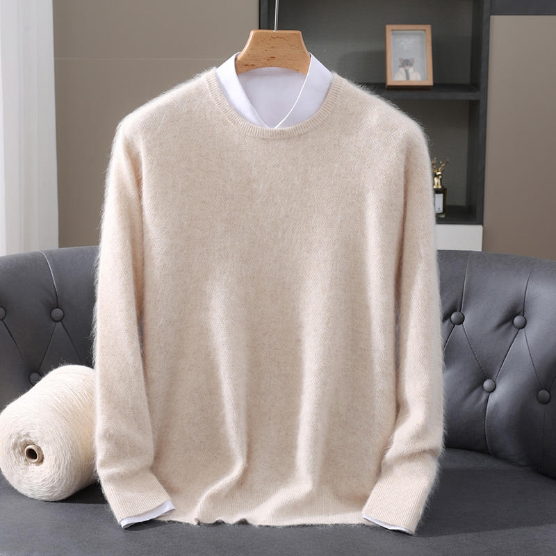 秋冬季男士新款圆领貂毛毛衣
