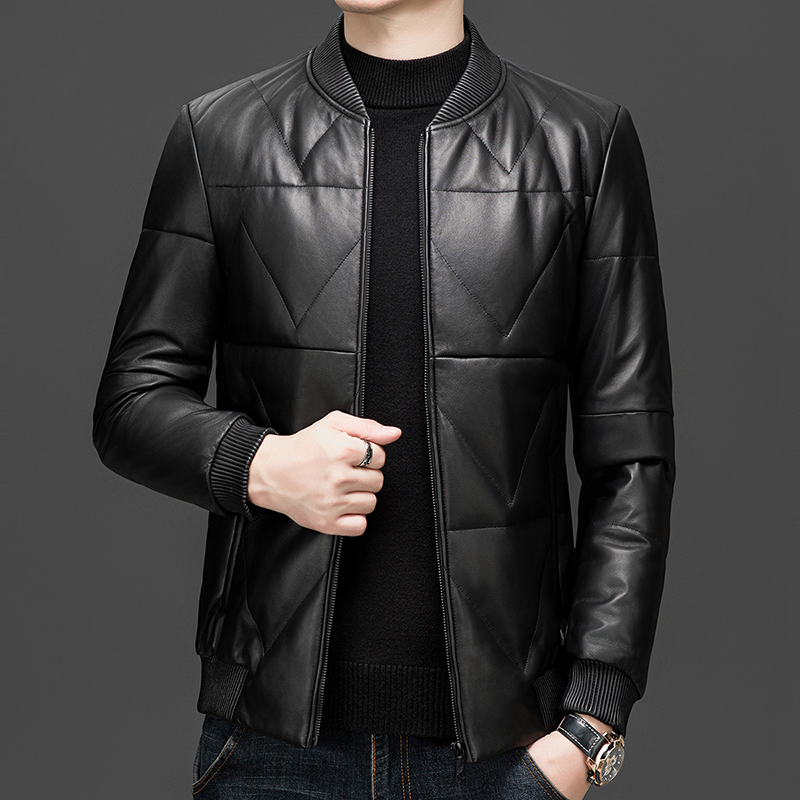 冬季绵羊皮+80羽绒短款皮衣