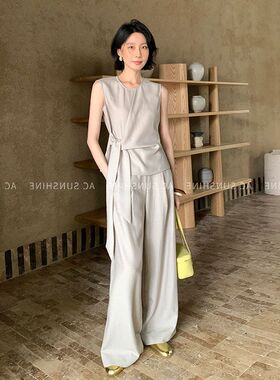 AC亚麻上衣SUN8501通勤现代降温天丝INE+收腰西裤绑带女夏SH套装