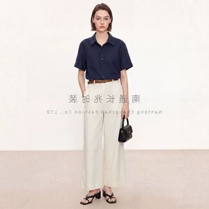 亚麻女都市女短袖气质高智感翻领