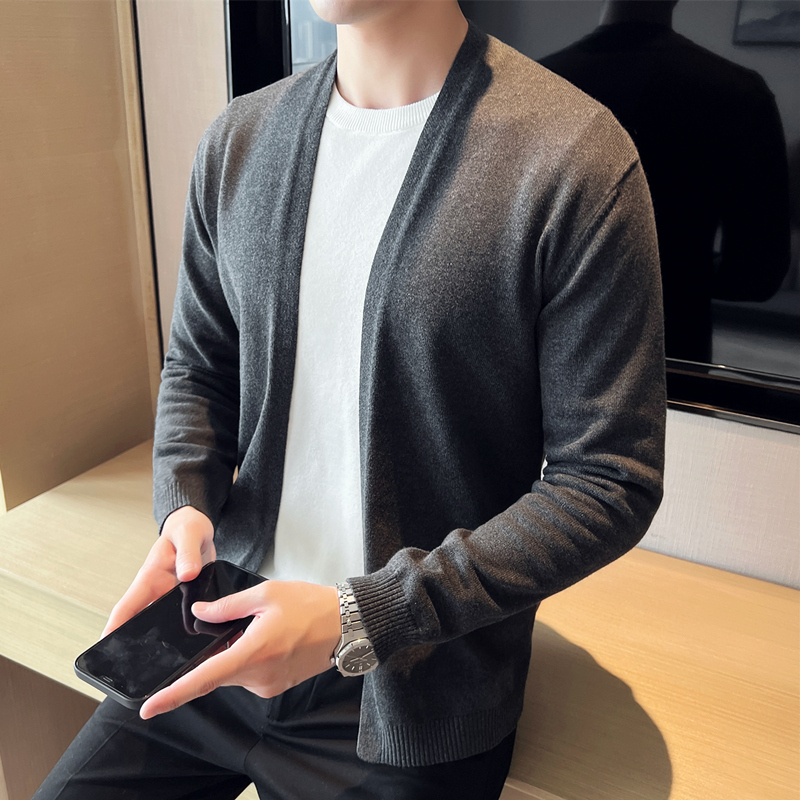 2025年春新款男装针织衫开衫休闲超好看毛衣外套纯色外穿毛线衣薄