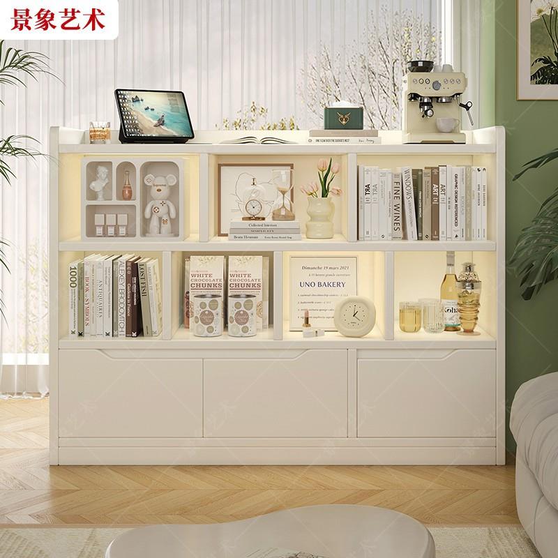 实木书柜落地家用靠墙多格收纳展示置物架卧室床边矮柜带柜门书架图片