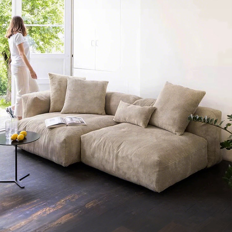 双三人灯芯绒布艺沙发客厅侘寂风北欧豆腐块奶油风沙发小户型组合