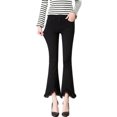 八分毛边流苏chic风九分微喇叭