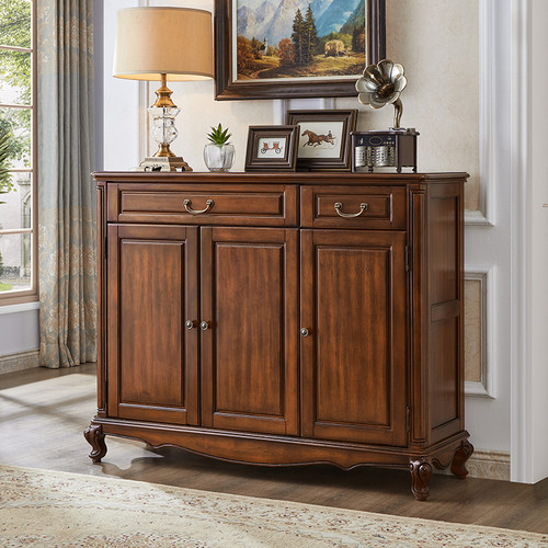 美式实木鞋柜家用门口大容量多层储物柜入户玄关柜三门四门鞋柜