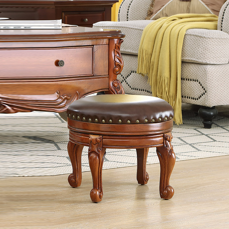 莞岭橡胶木美式实木矮圆凳