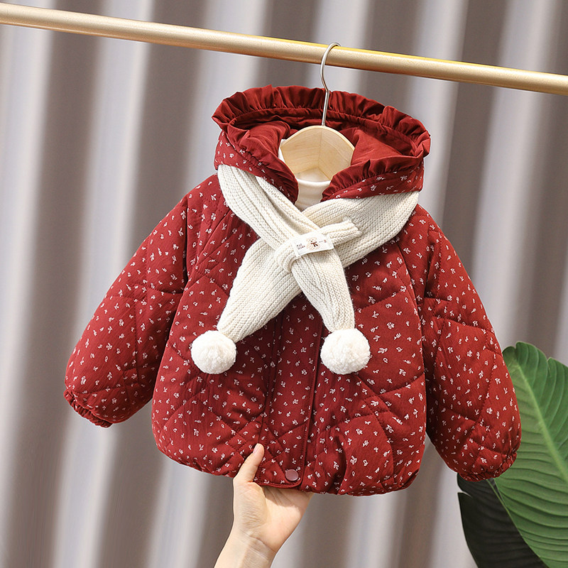 女童加绒加厚棉服2025新款女宝宝洋气连帽棉衣冬装保暖儿童棉袄潮