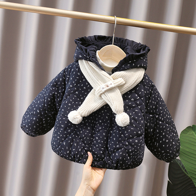 女童加绒加厚棉服2025新款女宝宝洋气连帽棉衣冬装保暖儿童棉袄潮