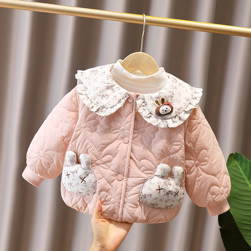 女童夹棉外套秋冬2026新款女宝宝加厚棉服冬季儿童可爱保暖棉衣潮