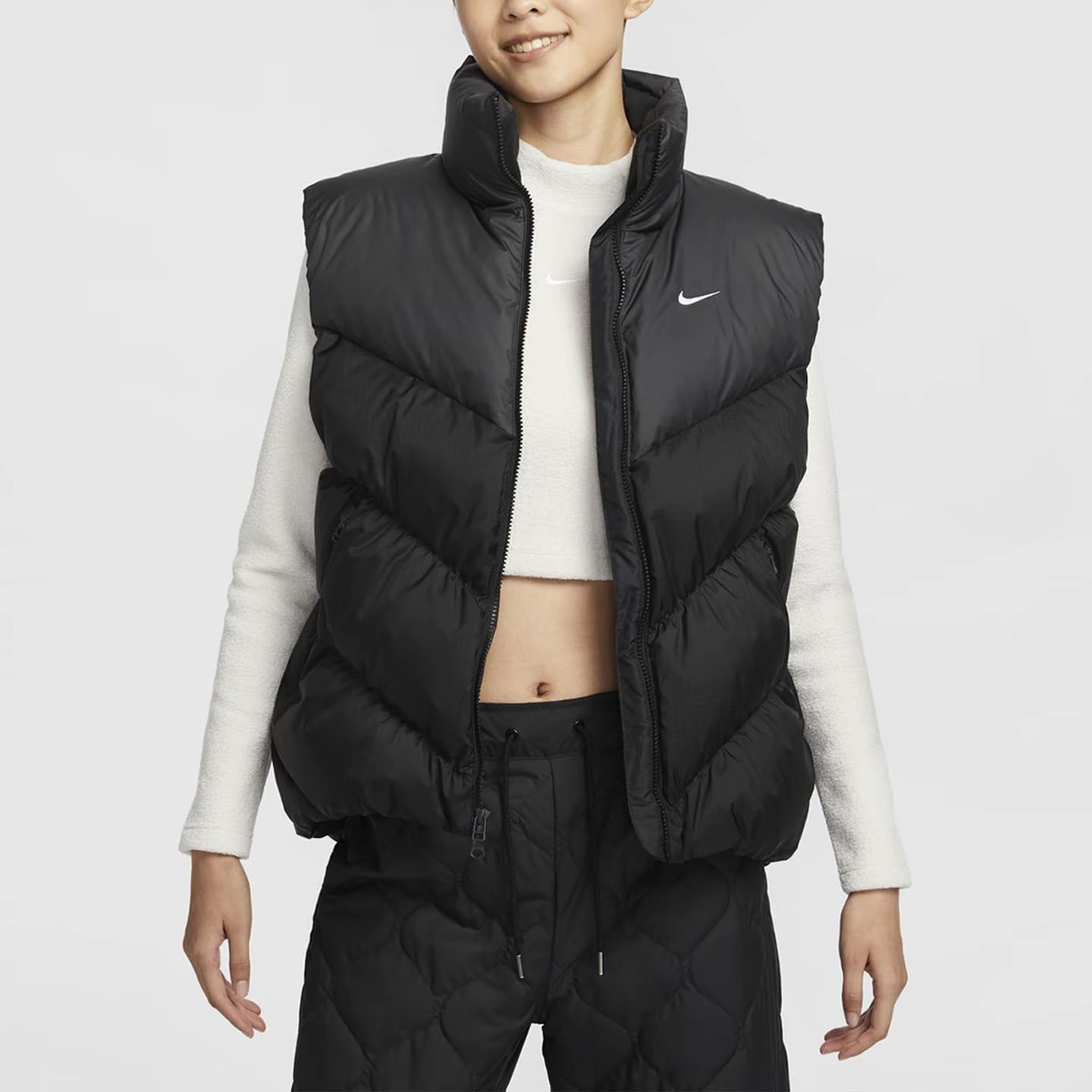 Nike耐克Sportswear女子宽松防风纯色运动羽绒马甲背心HF7897-010