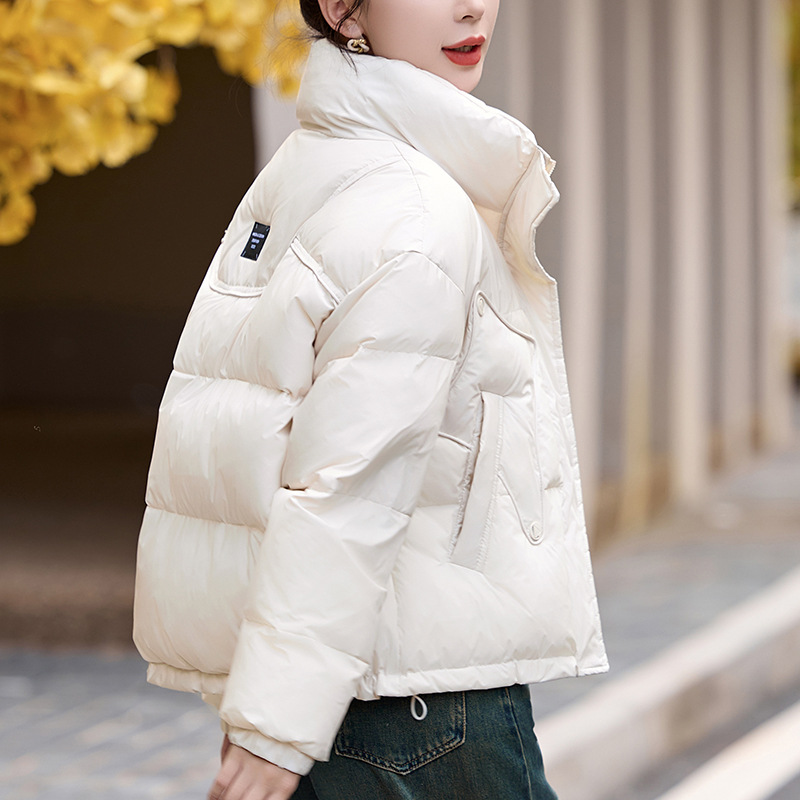 超好看短款白鸭绒羽绒服女2024冬新款小个子时尚宽松立领保暖
