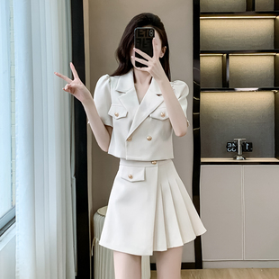 新款 套装 2025年夏季 小香风西装 西服半身百褶裙两件套女 裙短款 短袖