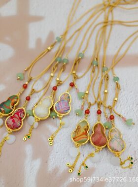 手工制作个性创意高级感时尚百搭真丝桑蚕丝双面葫芦项链挂件饰品