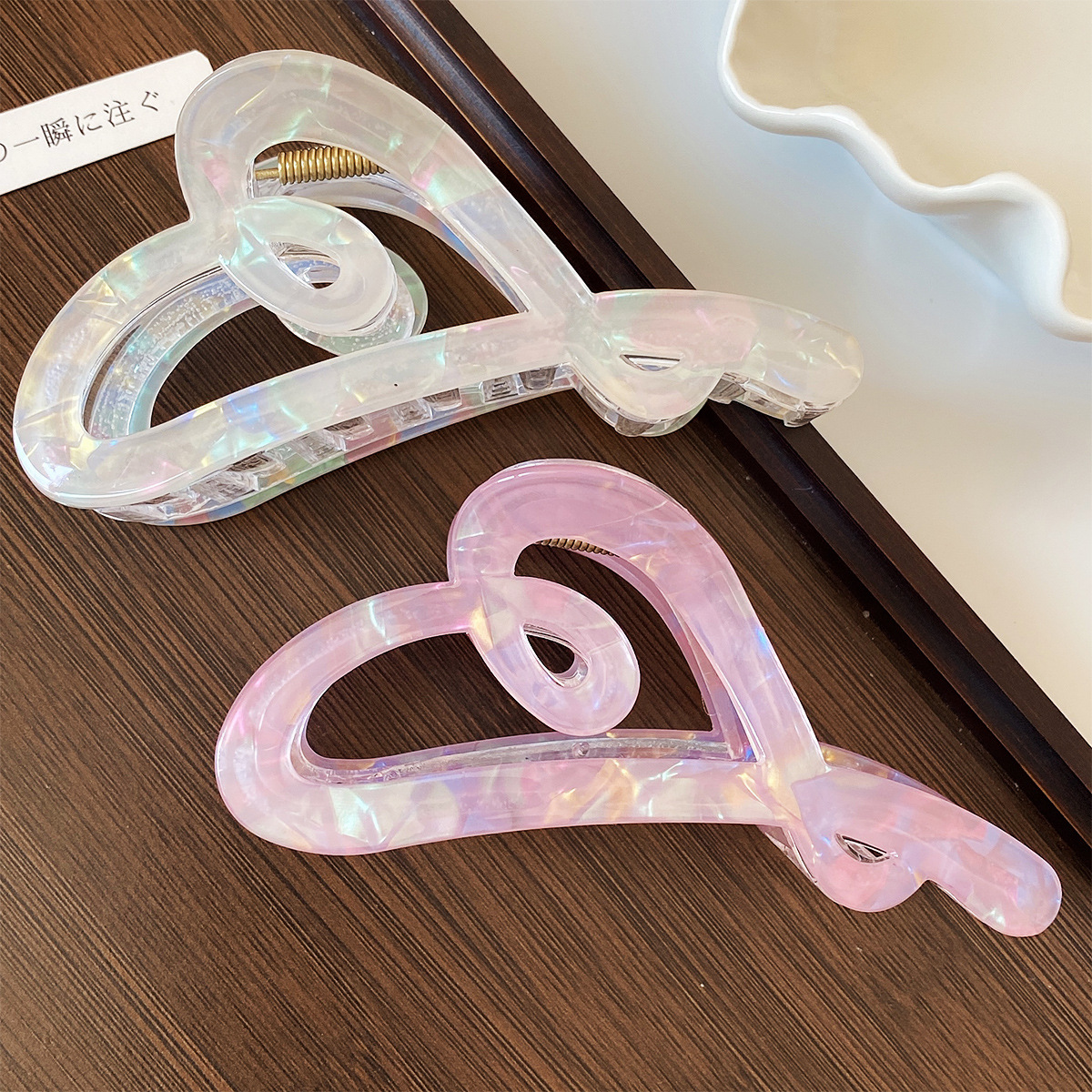 果冻色透明爱心炫彩发夹镂空