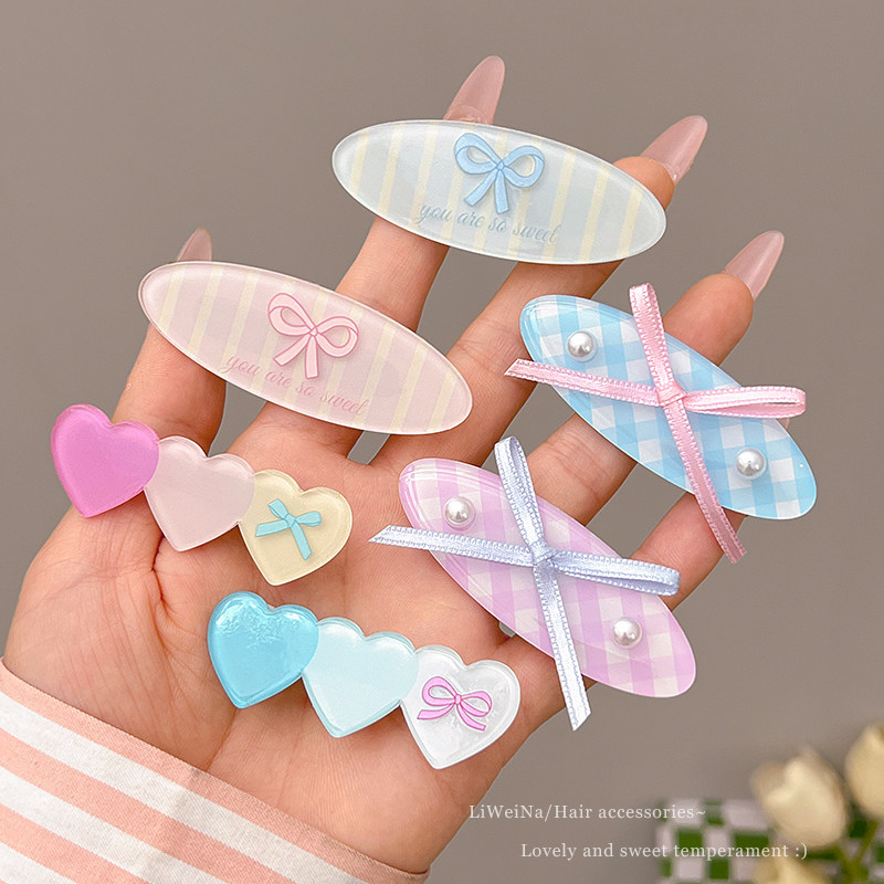 丝带蝴蝶结发夹女前额侧边刘海夹甜美爱心发卡头饰夏儿童2024新款