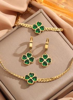 绿锆四叶草项链女不掉色轻奢小众