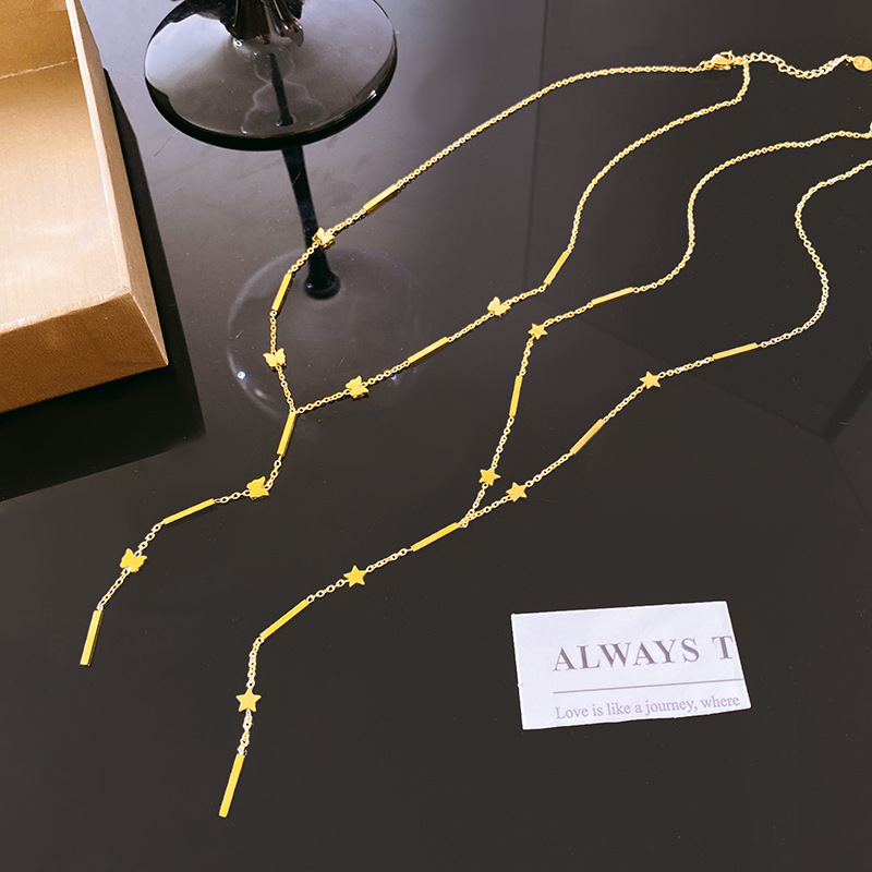 轻奢星星流苏项链女金色细链条