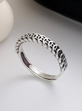 复古做旧金铜钱币S925纯银戒指