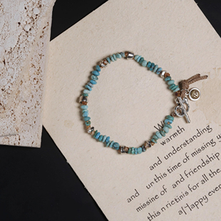 杭潮s925纯银手链 【半夏】原创小众百搭复古手作编织蓝色绿松石