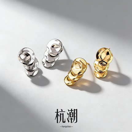 杭潮锤纹圆片耳钉女s925银耳环耳饰轻奢小众高级感生日礼物送女友