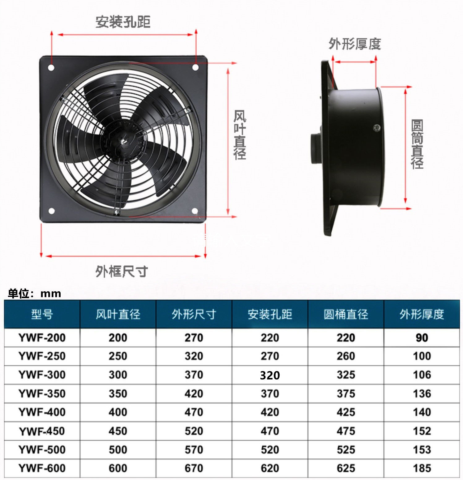 方形外转子轴流风机ywf4d/4e厨房排烟通风机工业散热风扇220v380v