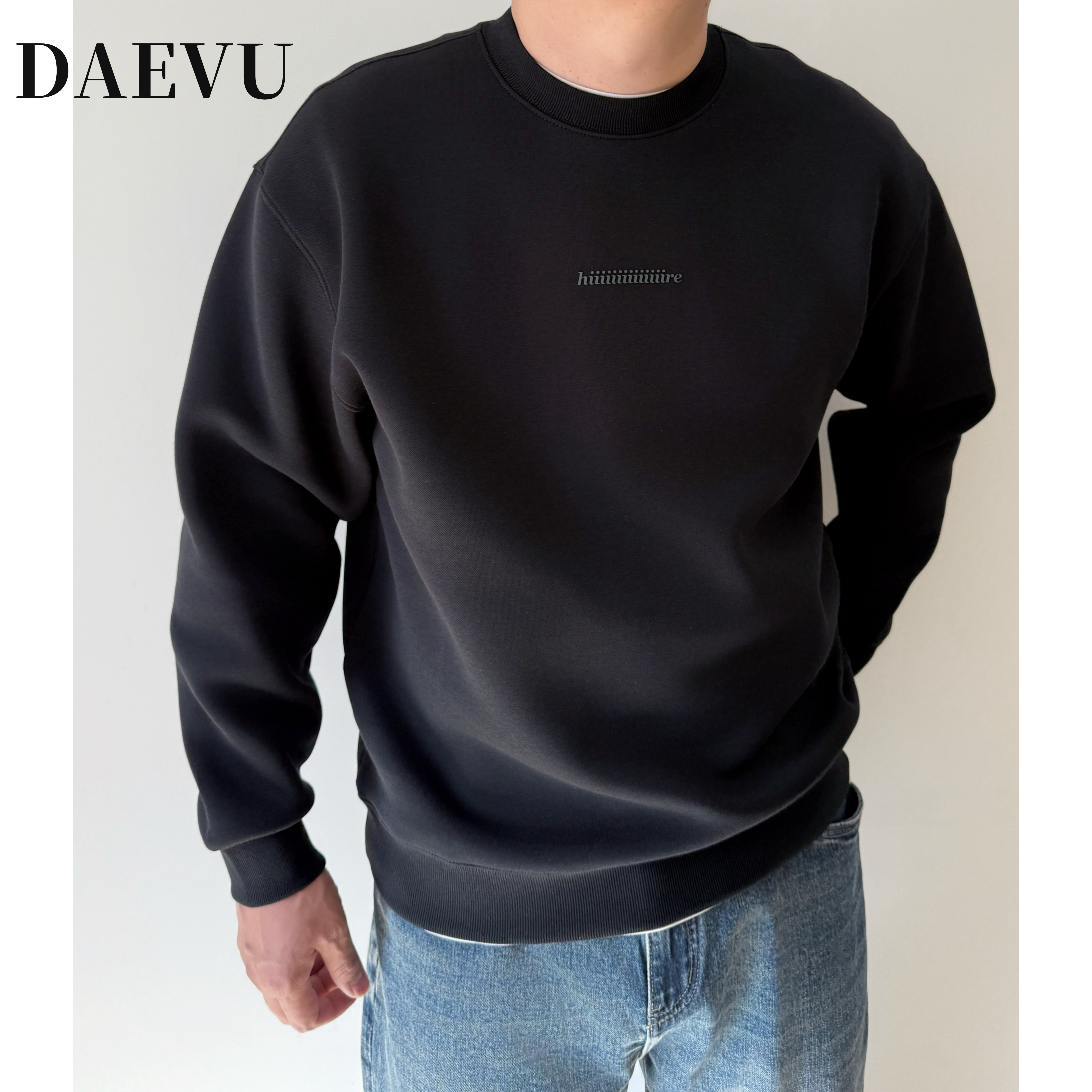 大依无忧大码男装简约宽松圆领大码卫衣男春秋款胖子套头长袖卫衣