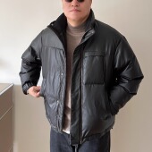 男装 冬季 加厚保暖胖人加肥加大男士 大依无忧大码 短款 立领PU羽绒服