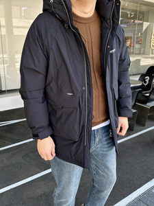 DAEVU冬新款户外休闲潮胖子加肥加大码男士连帽中长款羽绒服外套