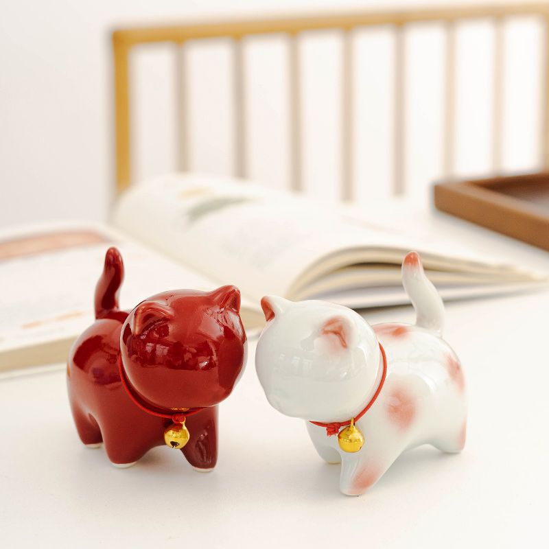 国潮可爱陶瓷猫摆件创意书房茶室办公室桌面解压治愈猫咪礼品礼物
