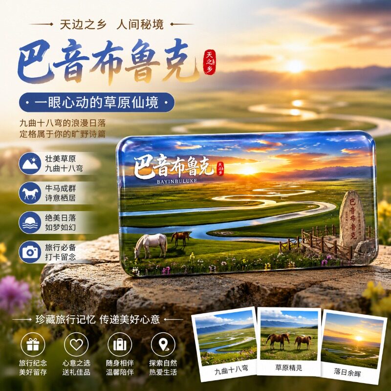 巴音布鲁克文创水晶玻璃磁吸冰箱贴装饰艺术品文旅纪念品伴手礼物