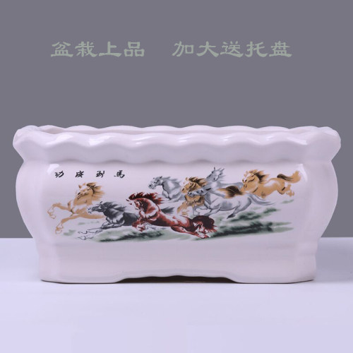 长方形花盆陶瓷创意个性特大号特价带托盘家用盆栽绿萝多肉花盆