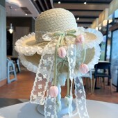 亲子草帽夏季 女童百搭韩版 大檐帽女孩中大童公主防晒帽海边沙滩帽