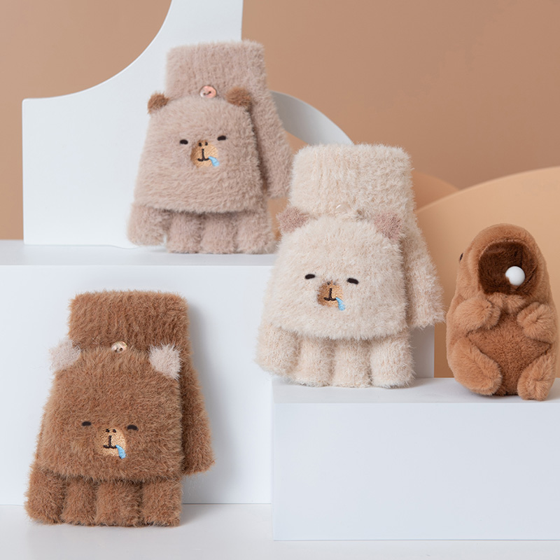 卡皮巴拉儿童半指翻盖手套露指