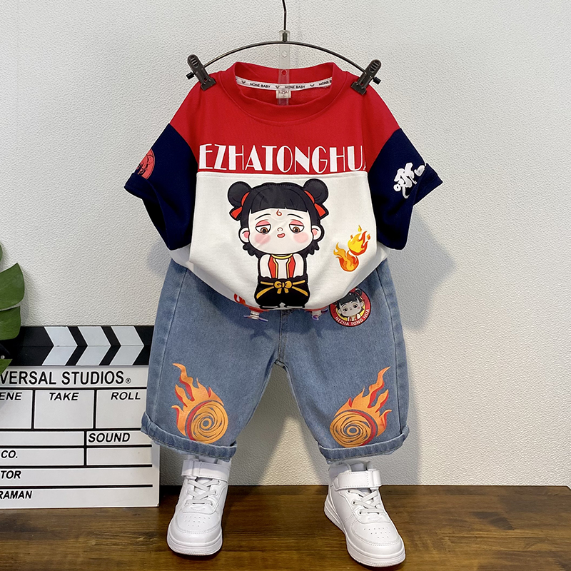 哪吒男童夏装短袖套装网红衣服