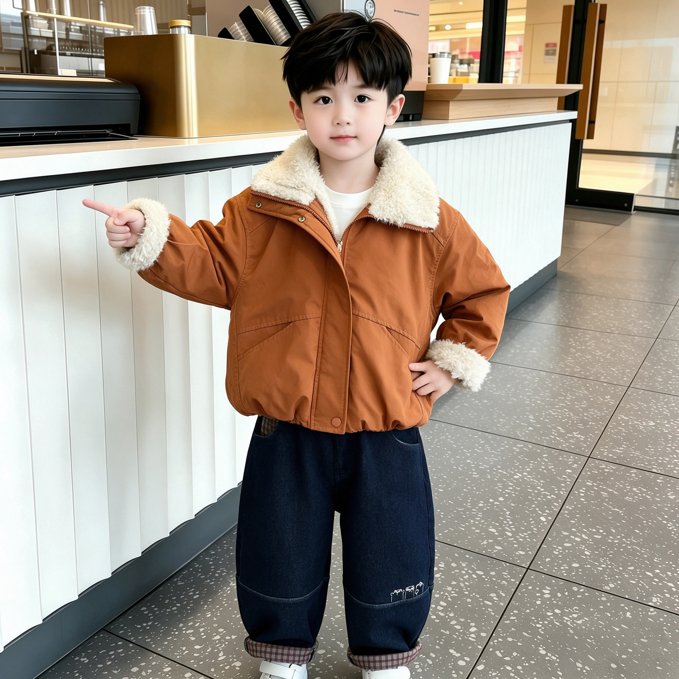 男童秋冬装加绒外套2026新款洋气小男孩韩版棉服时髦宝宝冬季夹克