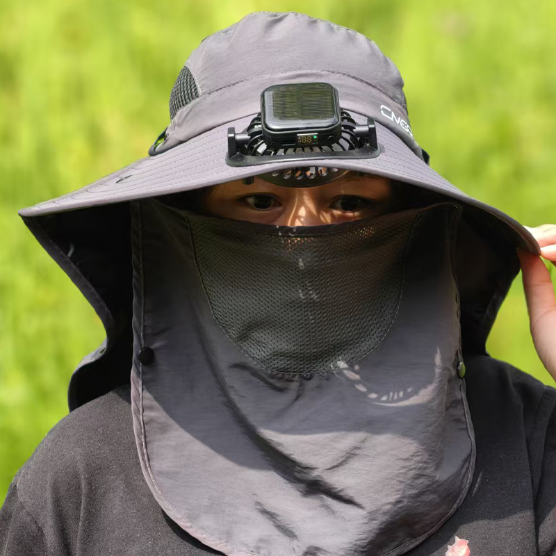 太阳能风扇帽男士夏季户外登山钓鱼防紫外线遮阳防水多功能渔夫帽