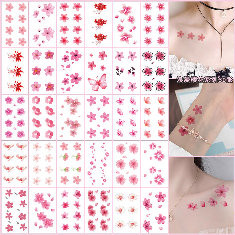 新款纹身贴女甜美百搭身体彩绘贴纸女持久防水手臂锁骨仿真花贴纸