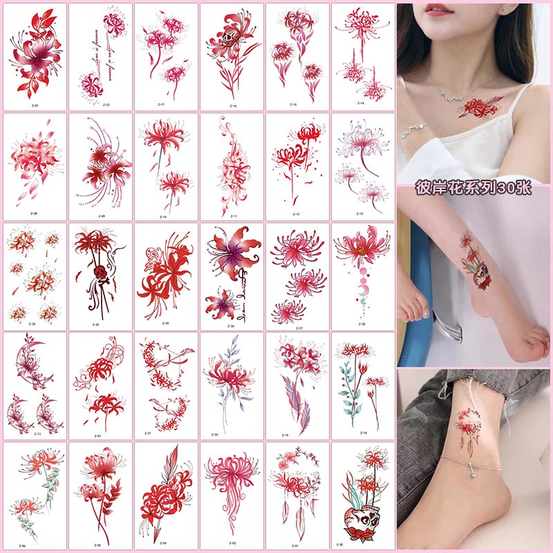 纹身贴女持久贴纸迷你曼珠花朵替换防水腿部手臂遮疤痕大腿图案