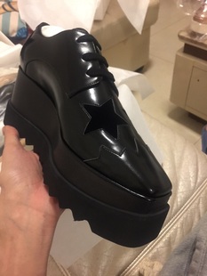 海外供实木底baby同款星星松糕鞋厚底鞋系带星星坡跟女鞋