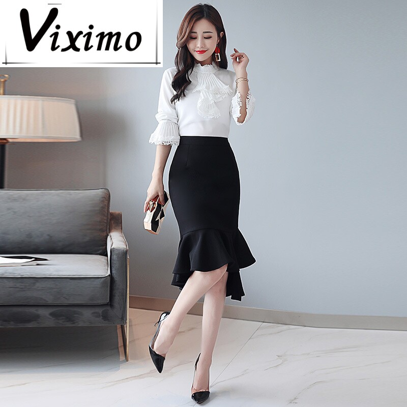 VIXIMO suit 2018 Autumn new pattern Korean Edition fashion temperament T-shirt Self cultivation Versatile skirt Two piece setin the Women's clothing/Boutique , Large size women  category - from Buy2taobao.com to provide professional Taobao agent buy service