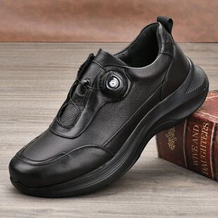 头层牛皮免系带旋钮男鞋时尚夏季透气休闲鞋户外登山徒步运动潮鞋