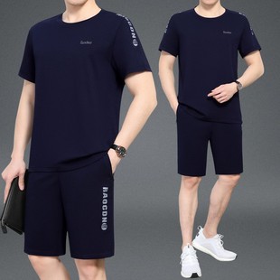宽松短袖 t恤舒适6j 短裤 夏季 男士 圆领运动服套装 休闲装 品牌大码