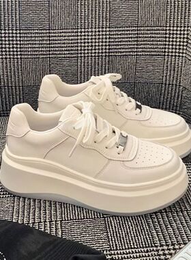 sheii苏~真皮圆头小白鞋女2026春夏女鞋运动厚底板鞋厚底潮流
