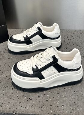 小个子5CM厚底真皮小白鞋女2026秋季新款舒适透气百搭休闲运动板