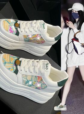 内增高9cm松糕厚底小白鞋女2026秋季新款透气网面韩版真皮女单鞋