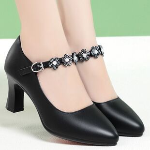 旗袍鞋中老年走秀鞋妈妈鞋单鞋粗跟女鞋高跟鞋配旗袍的鞋子软皮鞋