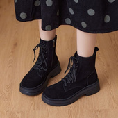 ins潮马丁靴女2025秋冬季 新款 英伦厚底学生前系带短靴百搭机车